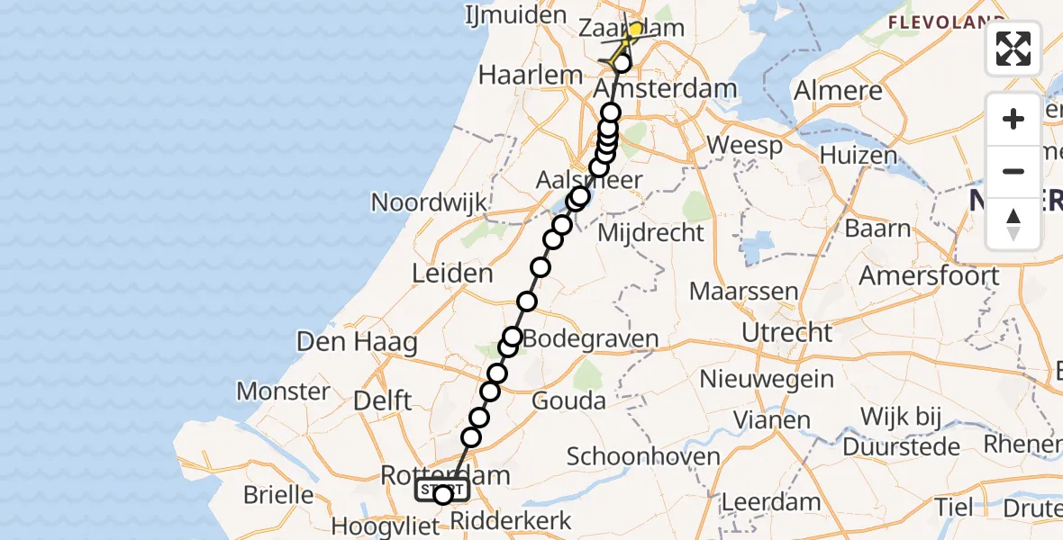 Routekaart van de vlucht: Lifeliner 1 naar Amsterdam Heliport