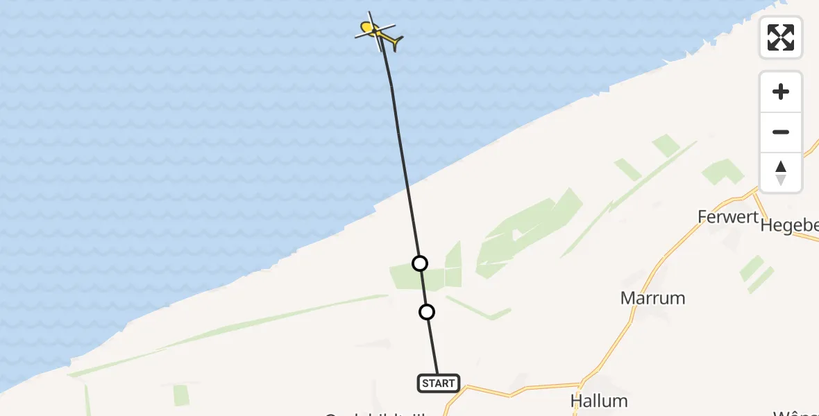 Routekaart van de vlucht: Ambulancehelikopter naar Marrum