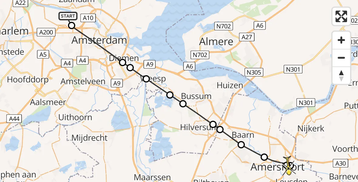 Routekaart van de vlucht: Lifeliner 1 naar Amersfoort