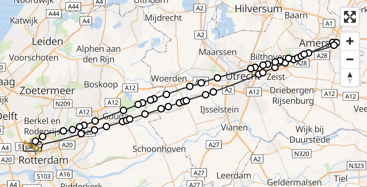 Vluchtroute Traumahelikopter Rotterdam The Hague Airport - Rotterdam The Hague Airport, 02 november 2023, 01:55