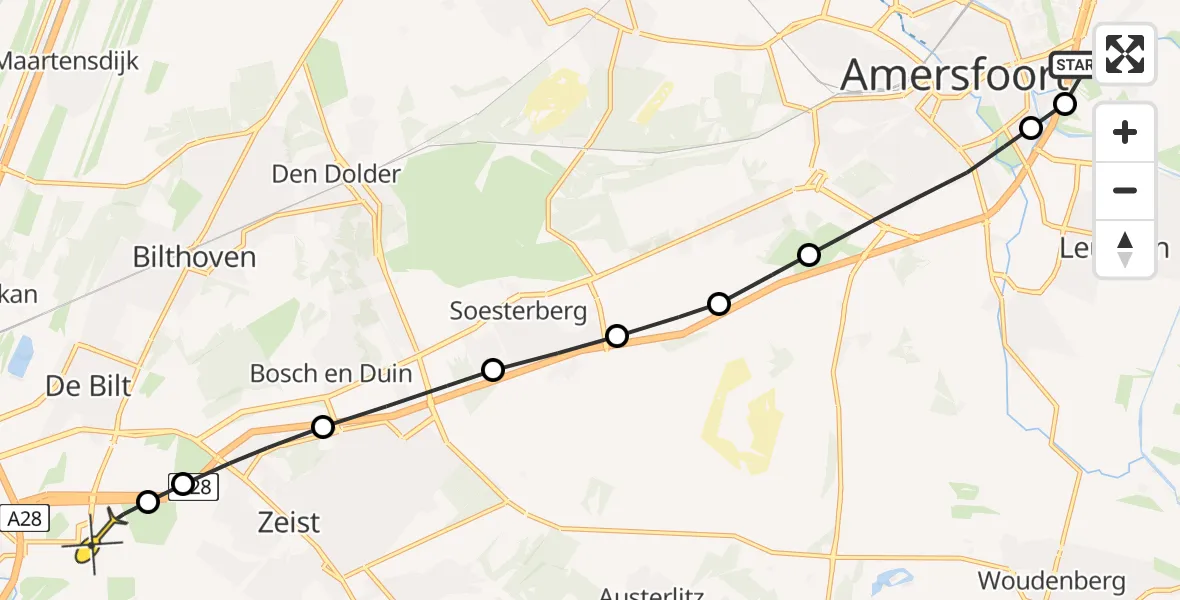 Routekaart van de vlucht: Lifeliner 1 naar Universitair Medisch Centrum Utrecht