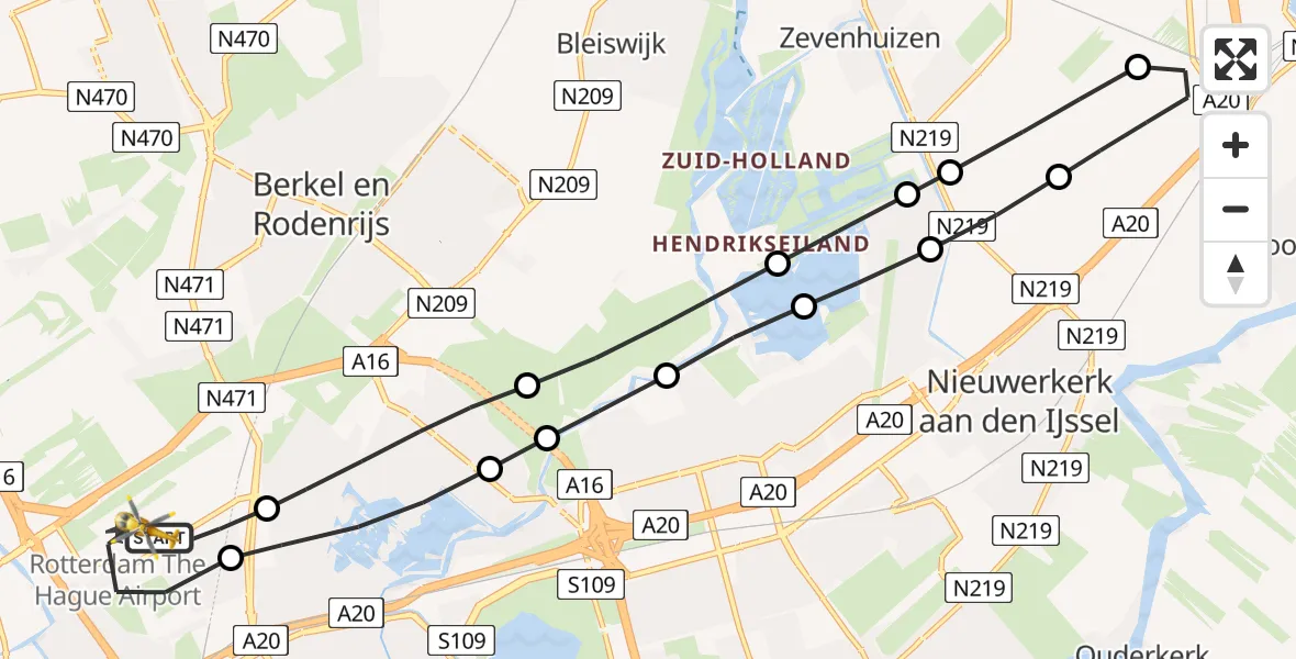 Vluchtroute Traumahelikopter Rotterdam The Hague Airport - Rotterdam The Hague Airport, 02 november 2023, 07:10
