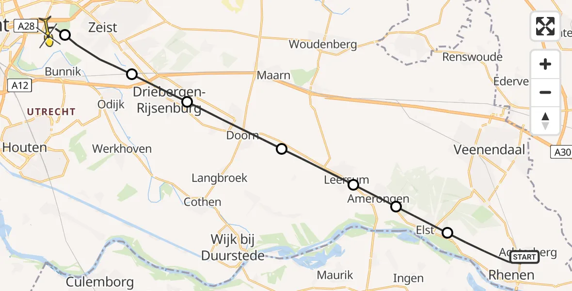 Routekaart van de vlucht: Lifeliner 3 naar Universitair Medisch Centrum Utrecht