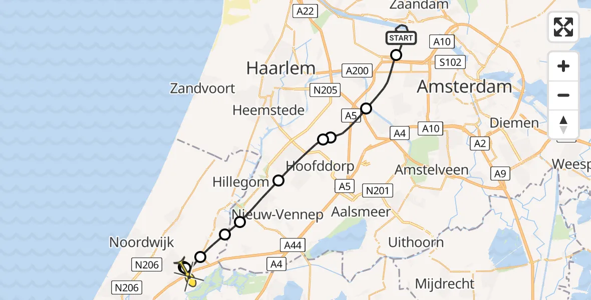 Routekaart van de vlucht: Lifeliner 1 naar Sassenheim