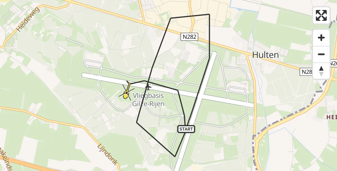 Routekaart van de vlucht: Politieheli naar Vliegbasis Gilze-Rijen