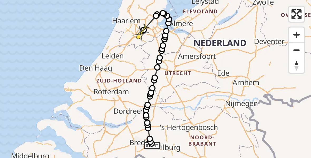 Routekaart van de vlucht: Politieheli naar Schiphol