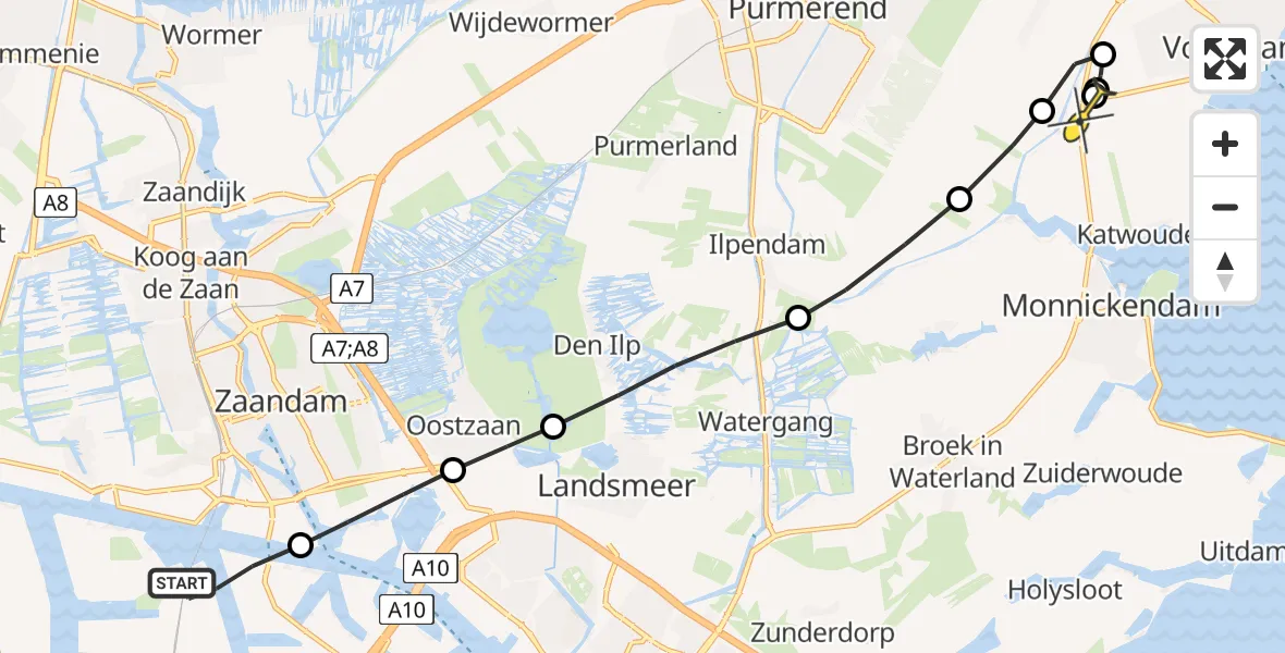 Routekaart van de vlucht: Lifeliner 1 naar Katwoude