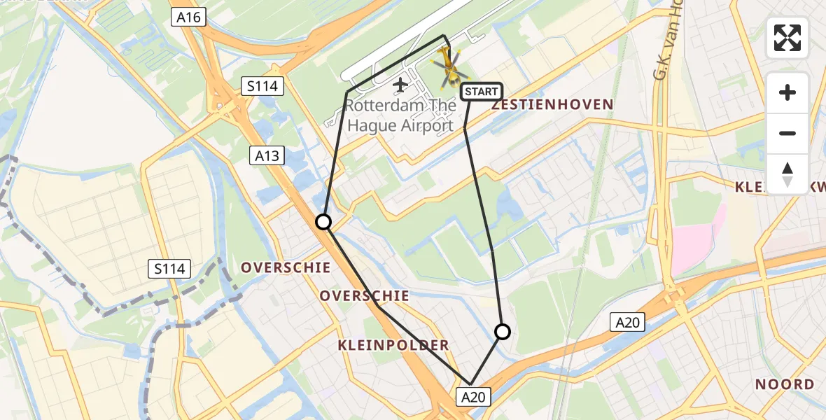 Vluchtroute Traumahelikopter Rotterdam The Hague Airport - Rotterdam The Hague Airport, 02 november 2023, 13:22