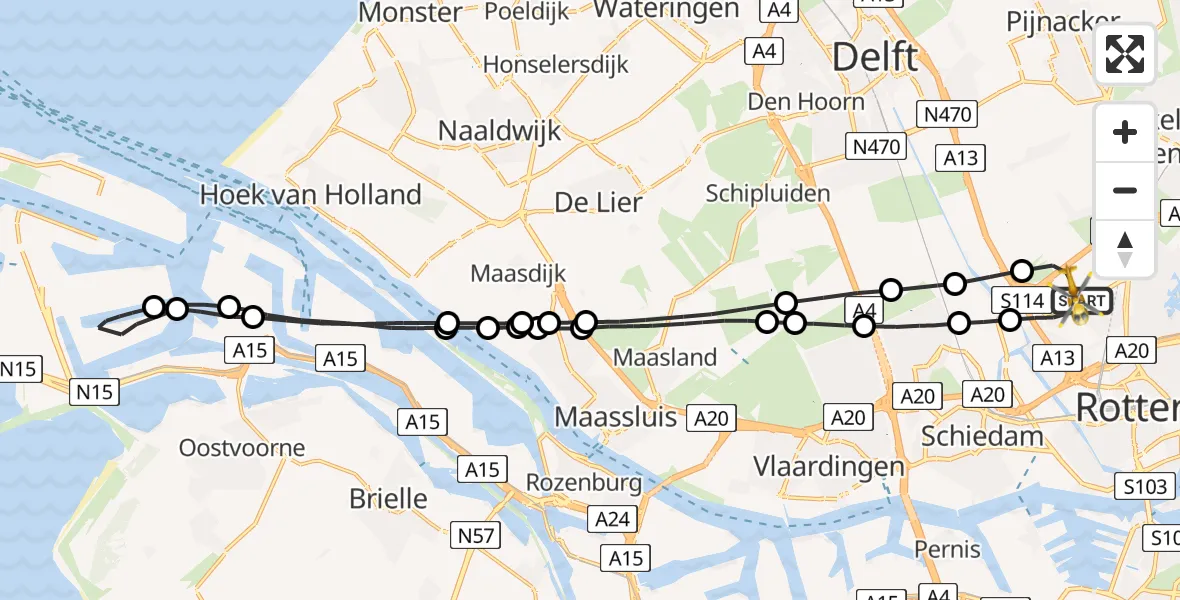 Vluchtroute Traumahelikopter Rotterdam The Hague Airport - Rotterdam The Hague Airport, 02 november 2023, 13:42