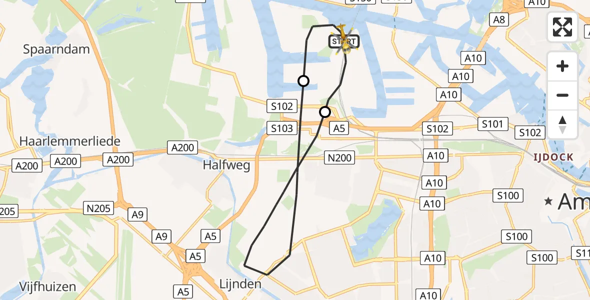 Vluchtroute Traumahelikopter Amsterdam Heliport - Amsterdam Heliport, 02 november 2023, 13:51