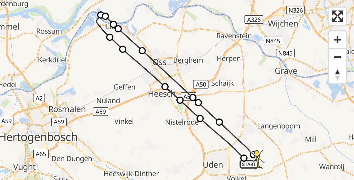 Routekaart van de vlucht: Lifeliner 3 naar Vliegbasis Volkel