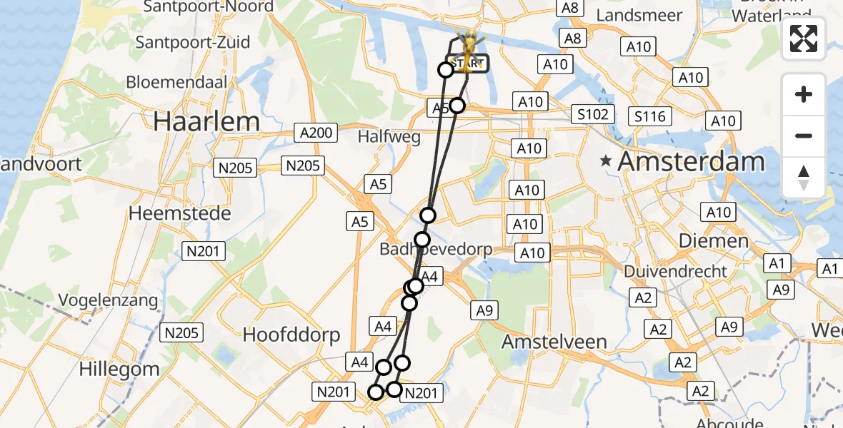 Vluchtroute Traumahelikopter Amsterdam Heliport - Amsterdam Heliport, 02 november 2023, 15:50
