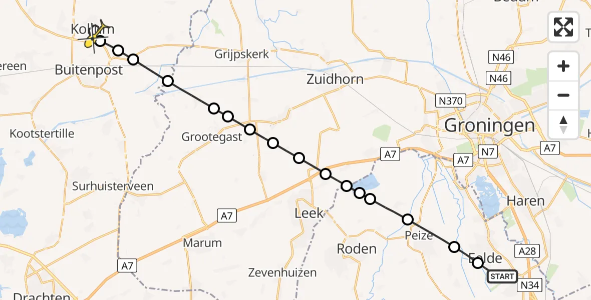 Routekaart van de vlucht: Lifeliner 4 naar Kollum