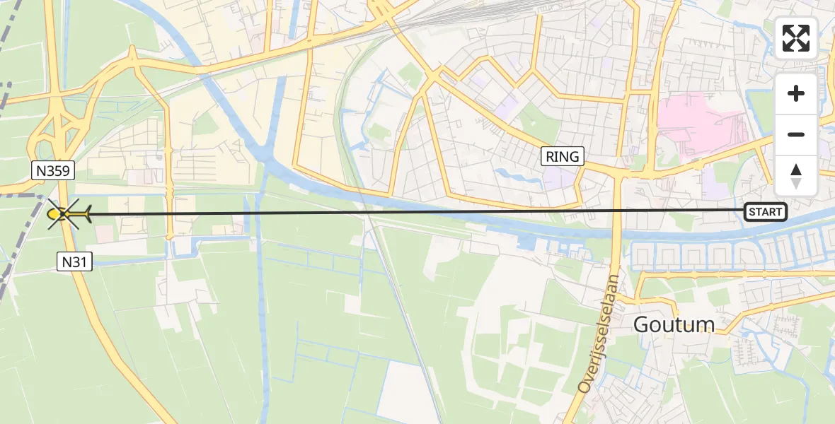 Vluchtroute Ambulancehelikopter van Leeuwarden naar Leeuwarden