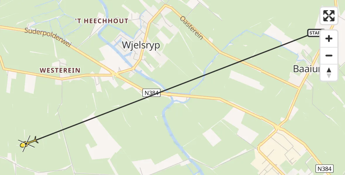 Routekaart van de vlucht: Ambulancehelikopter naar Tzum