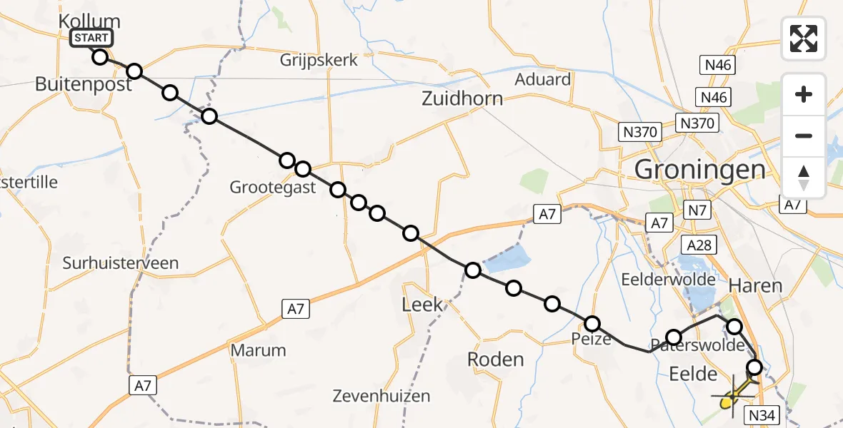 Routekaart van de vlucht: Lifeliner 4 naar Groningen Airport Eelde