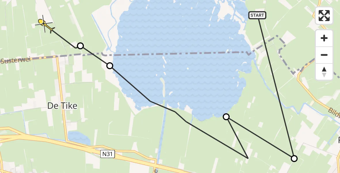 Routekaart van de vlucht: Ambulancehelikopter naar Sumar