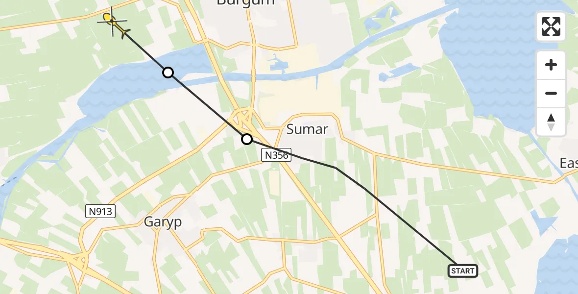 Routekaart van de vlucht: Ambulancehelikopter naar Burgum