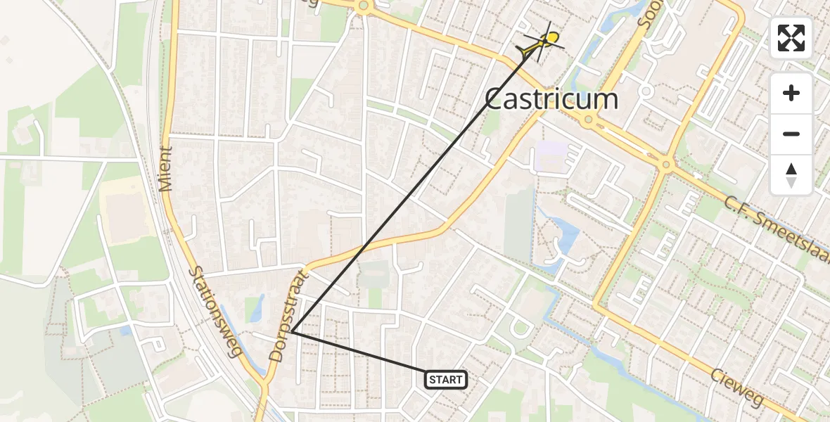 Routekaart van de vlucht: Politieheli naar Castricum