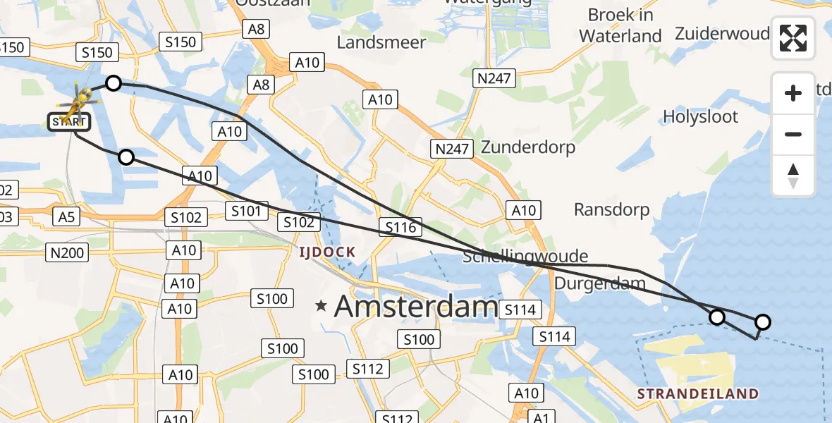 Vluchtroute Traumahelikopter Amsterdam Heliport - Amsterdam Heliport, 03 november 2023, 10:47