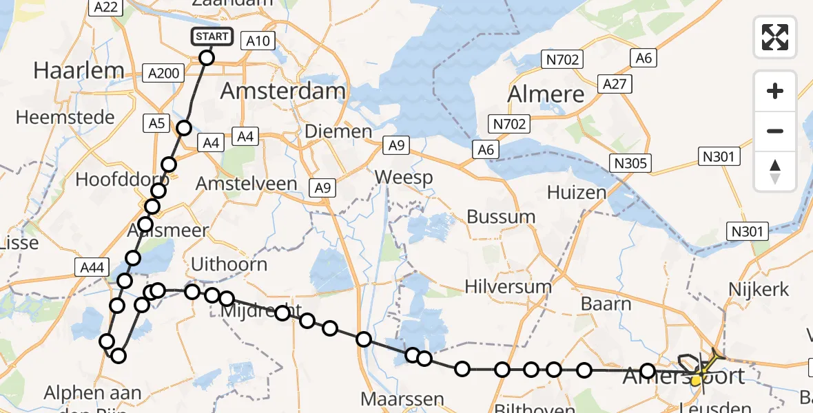 Routekaart van de vlucht: Lifeliner 1 naar Amersfoort