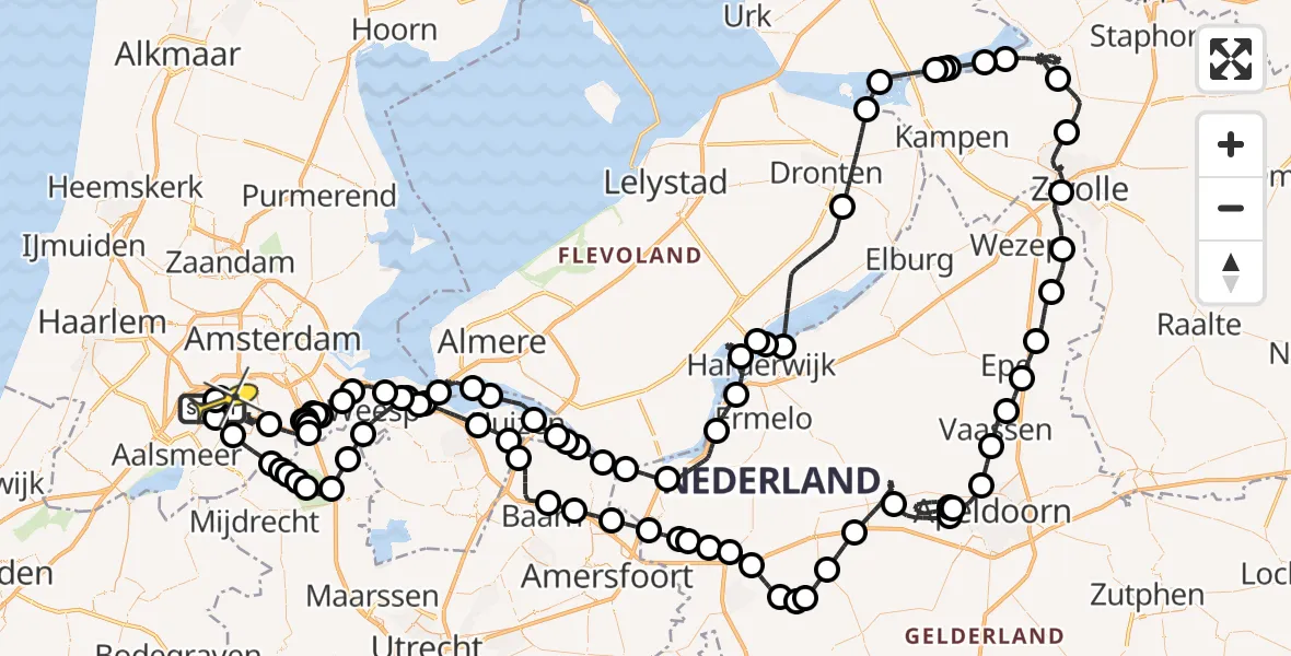 Routekaart van de vlucht: Politieheli naar Amstelveen