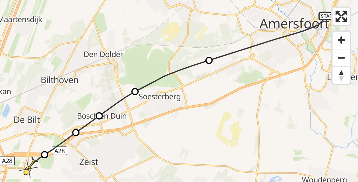 Routekaart van de vlucht: Lifeliner 1 naar Universitair Medisch Centrum Utrecht