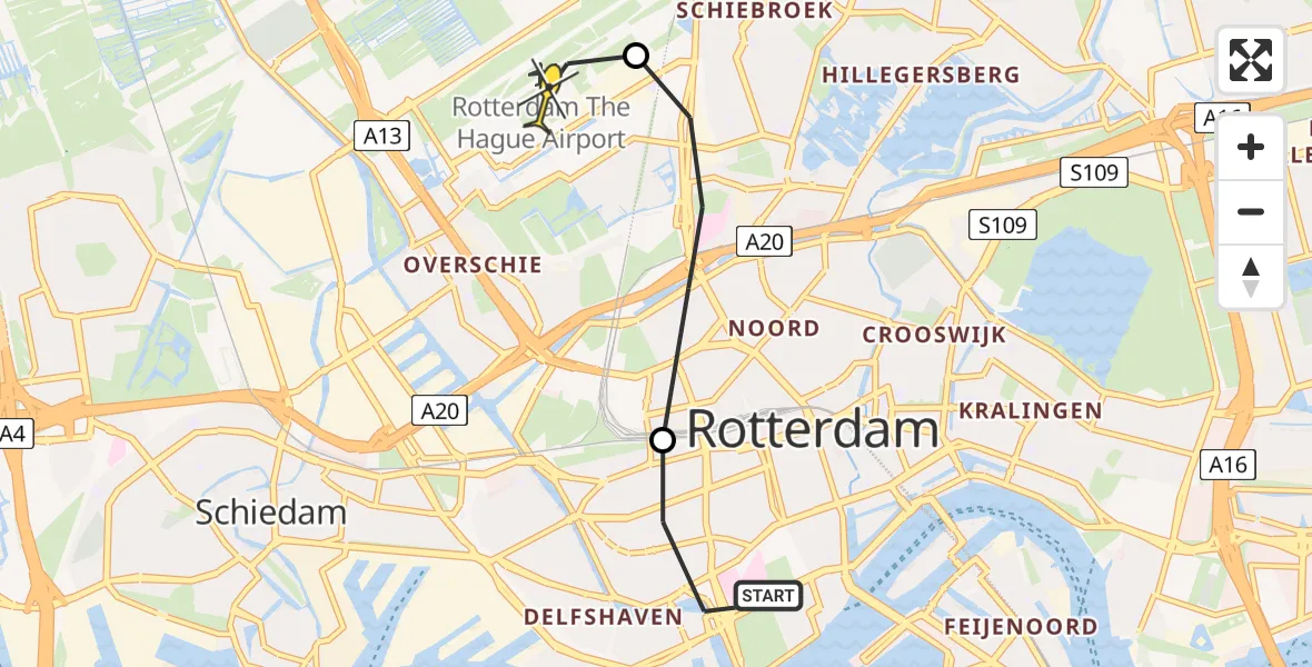 Routekaart van de vlucht: Lifeliner 2 naar Rotterdam The Hague Airport