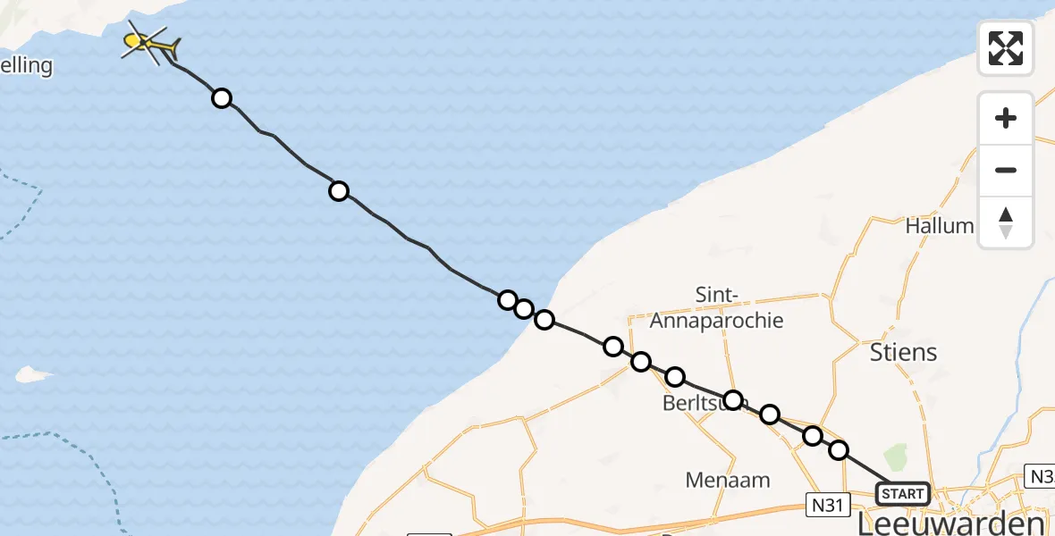 Routekaart van de vlucht: Ambulanceheli naar Formerum