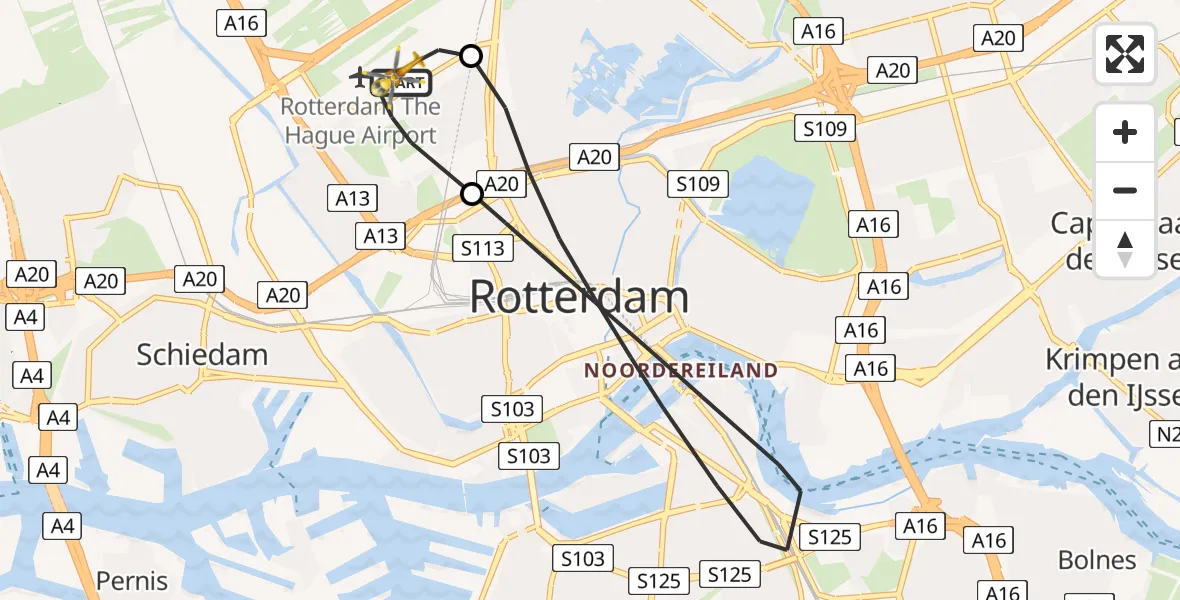 Vluchtroute Traumahelikopter Rotterdam The Hague Airport - Rotterdam The Hague Airport, 03 november 2023, 15:17