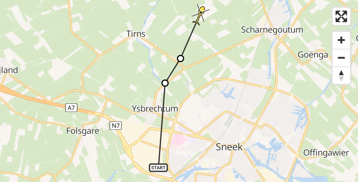 Routekaart van de vlucht: Ambulanceheli naar Scharnegoutum