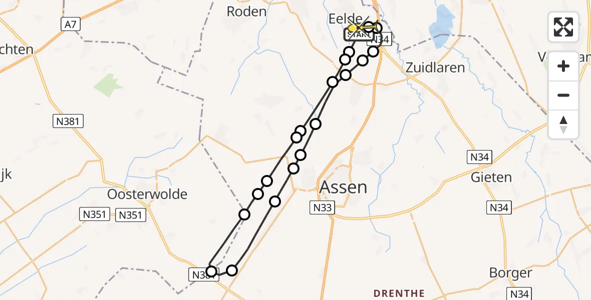 Routekaart van de vlucht: Lifeliner 4 naar Groningen Airport Eelde