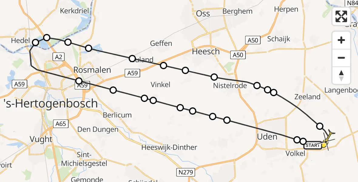 Routekaart van de vlucht: Lifeliner 3 naar Vliegbasis Volkel