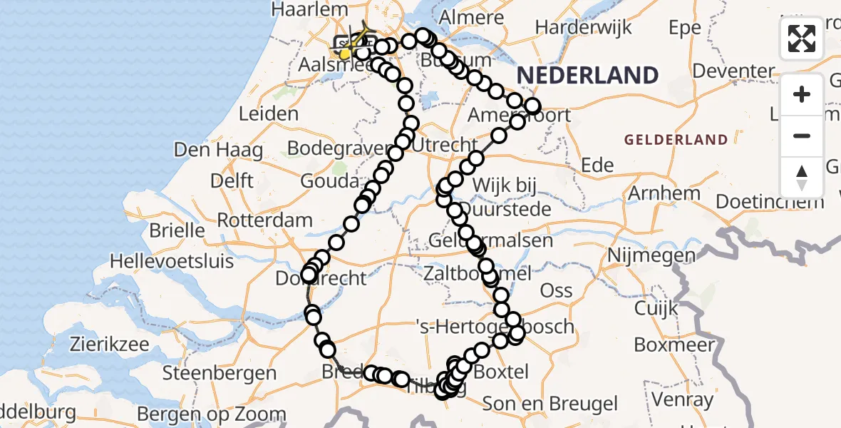 Routekaart van de vlucht: Politieheli naar Schiphol