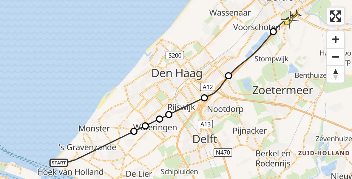 Routekaart van de vlucht: Politieheli naar Leiden