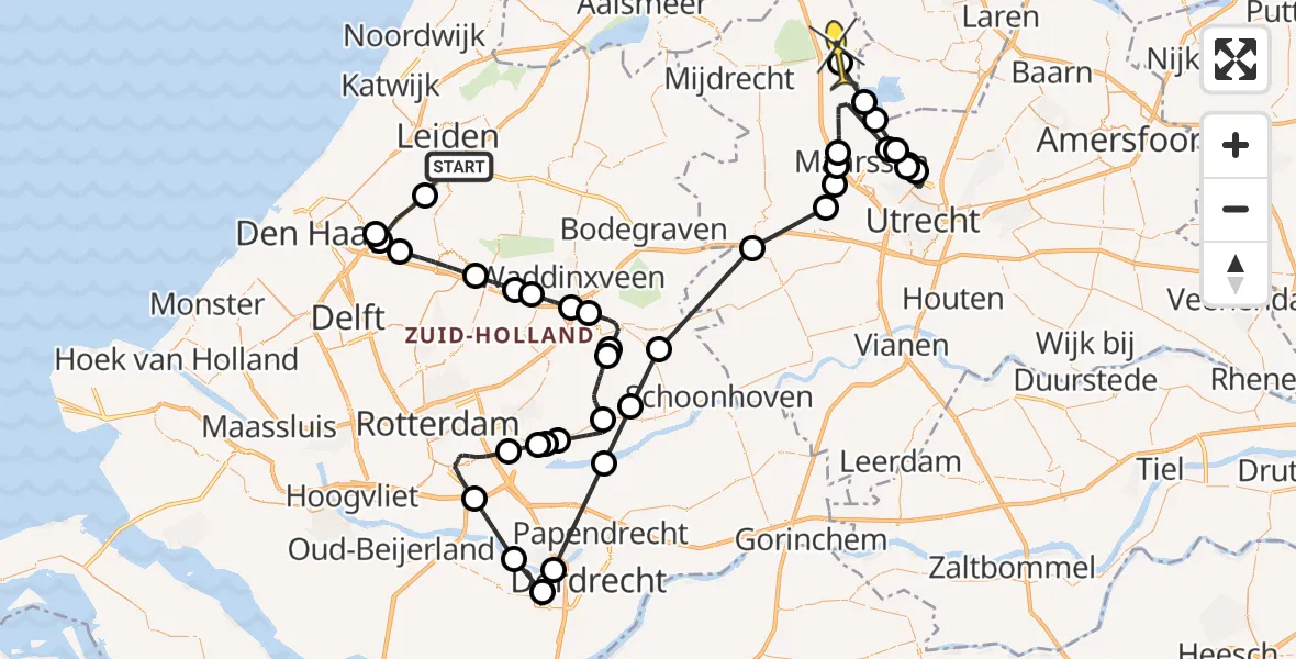 Routekaart van de vlucht: Politieheli naar Loenen aan de Vecht