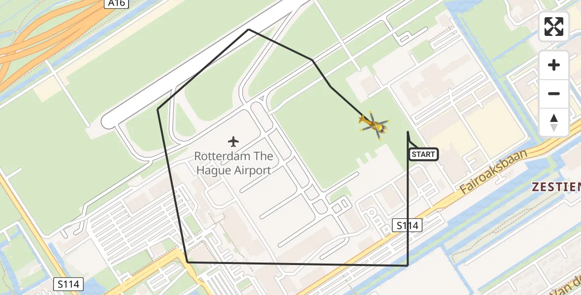 Vluchtroute Traumahelikopter Rotterdam The Hague Airport - Rotterdam The Hague Airport, 03 november 2023, 20:19