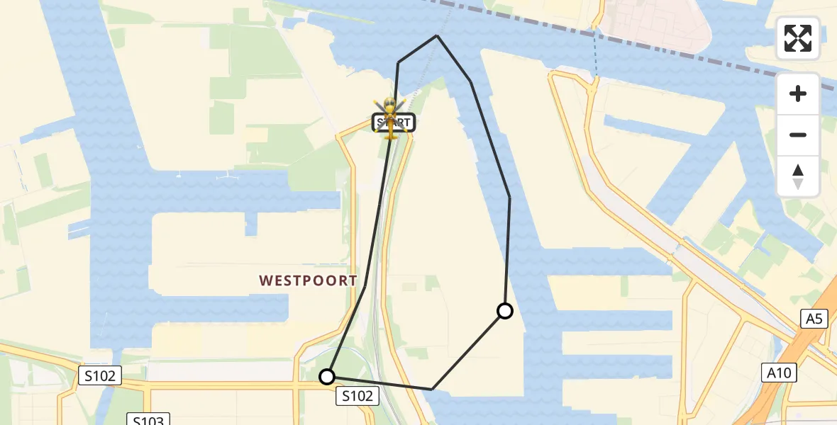 Vluchtroute Traumahelikopter Amsterdam Heliport - Amsterdam Heliport, 04 november 2023, 00:50