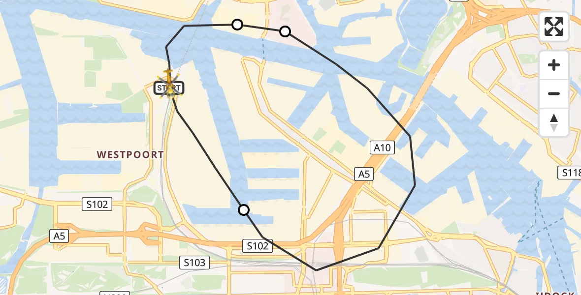 Vluchtroute Traumahelikopter Amsterdam Heliport - Amsterdam Heliport, 04 november 2023, 03:27