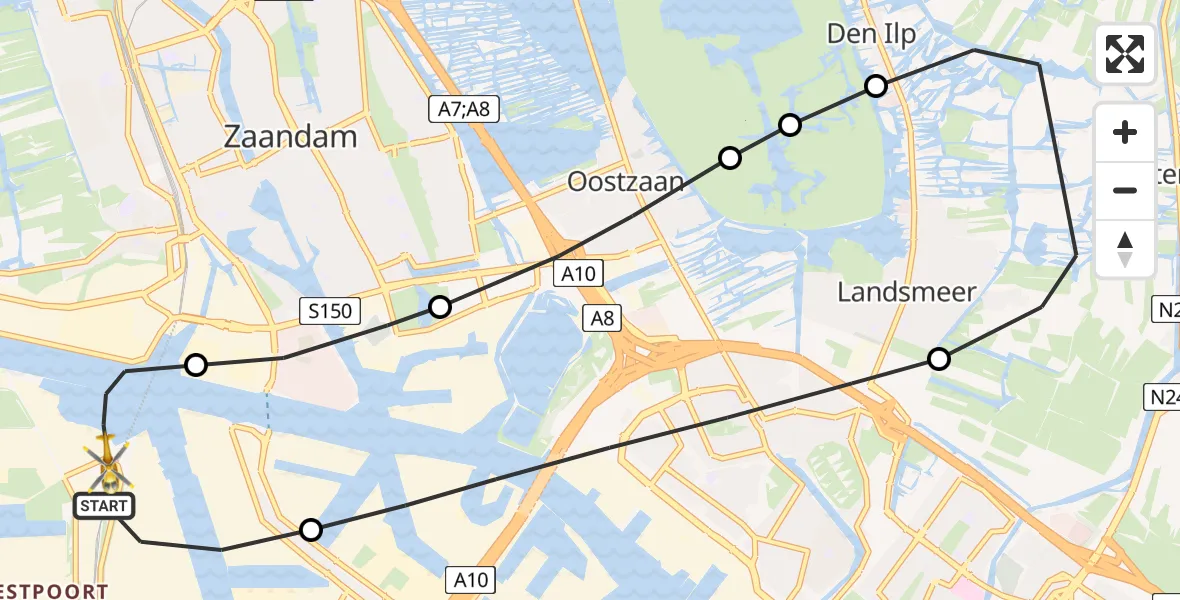 Vluchtroute Traumahelikopter Amsterdam Heliport - Amsterdam Heliport, 04 november 2023, 08:02
