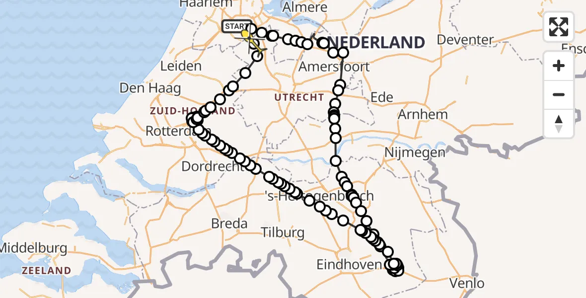 Routekaart van de vlucht: Politiehelikopter naar Waverveen