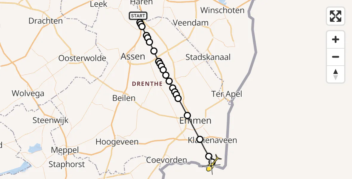 Routekaart van de vlucht: Lifeliner 4 naar Nieuw-Schoonebeek