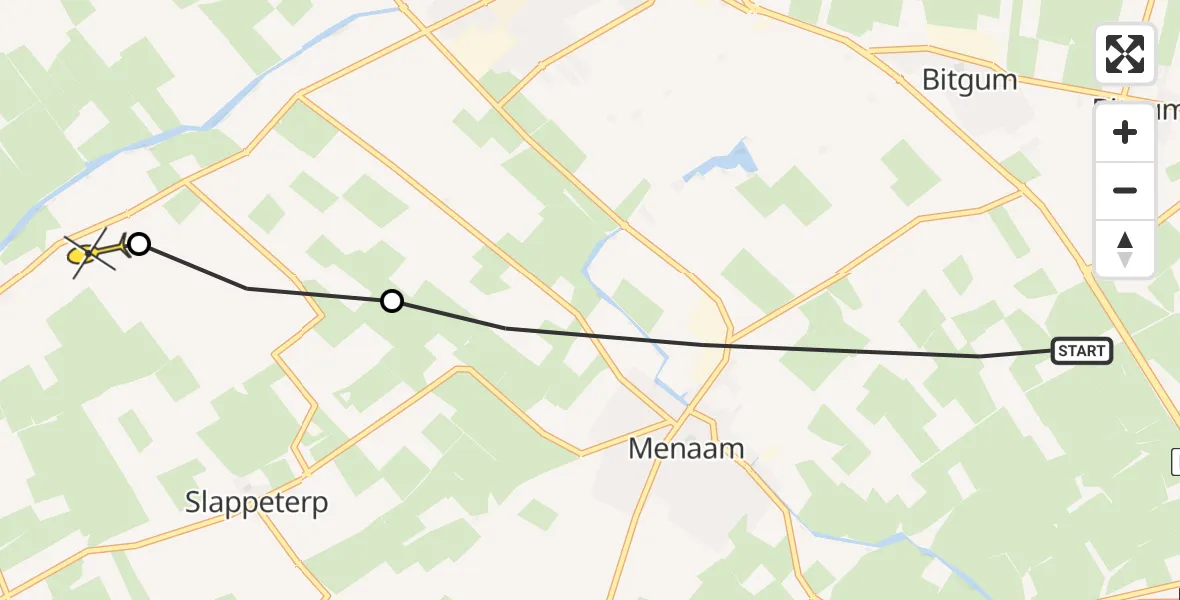 Routekaart van de vlucht: Ambulancehelikopter naar Berltsum