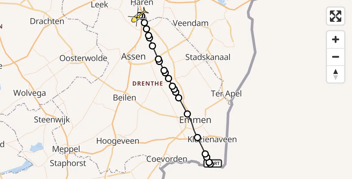 Routekaart van de vlucht: Lifeliner 4 naar Groningen Airport Eelde