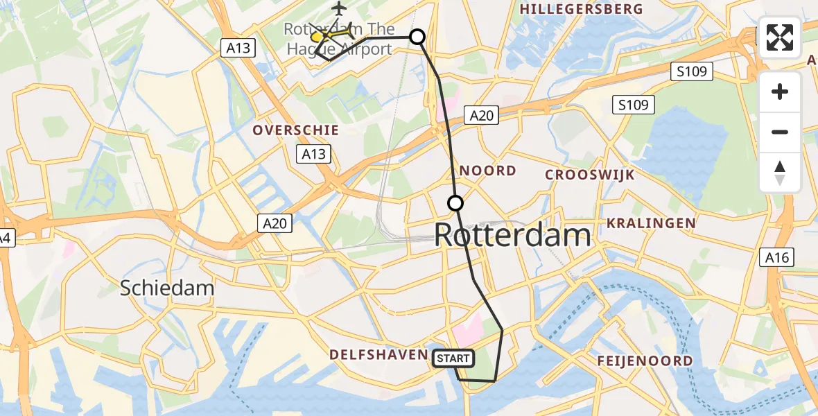 Routekaart van de vlucht: Lifeliner 2 naar Rotterdam The Hague Airport