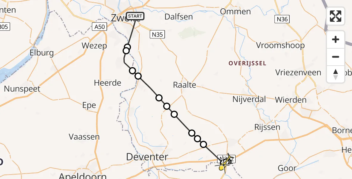 Routekaart van de vlucht: Lifeliner 3 naar Kring van Dorth