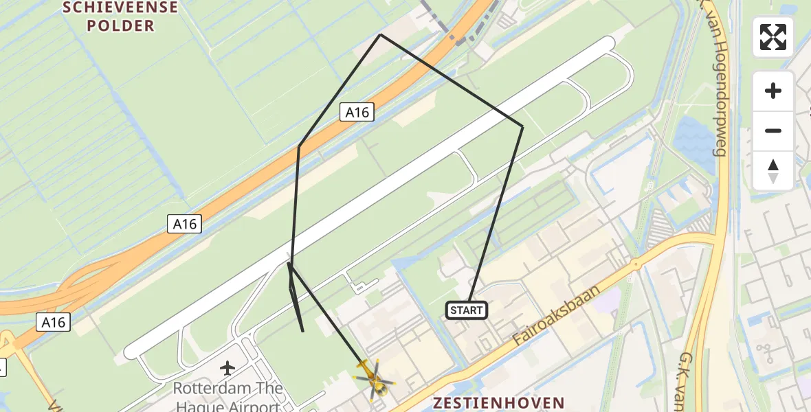 Vluchtroute Traumahelikopter Rotterdam The Hague Airport - Rotterdam The Hague Airport, 04 november 2023, 13:06