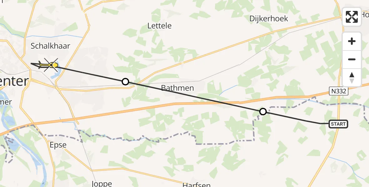 Routekaart van de vlucht: Lifeliner 3 naar Deventer