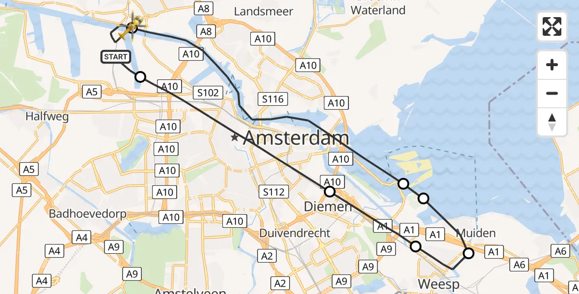 Vluchtroute Traumahelikopter Amsterdam Heliport - Amsterdam Heliport, 04 november 2023, 14:31
