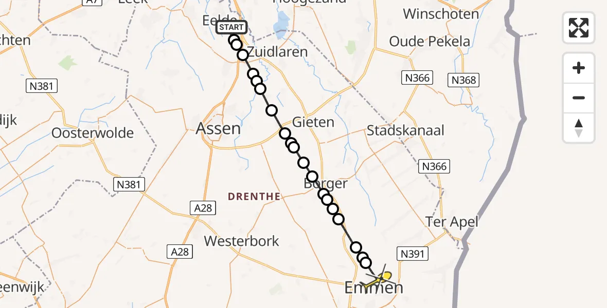 Routekaart van de vlucht: Lifeliner 4 naar Emmen